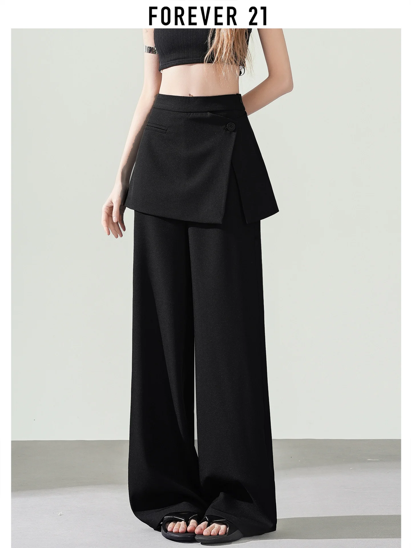 Calças Casuais Femininas Forever 21 de Cintura Alta com Efeito Emagrecedor, Novo Estilo 2026, Perna Reta Fluida e Caimento Drapeado, Comprimento Longo