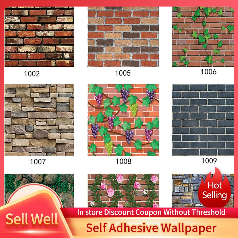 

Stone Brick Pattern Wallpaper Self Adhesive Living Room Restaurant Store Anti Fouling Waterproof Oil Resistant Wallpaper 3D