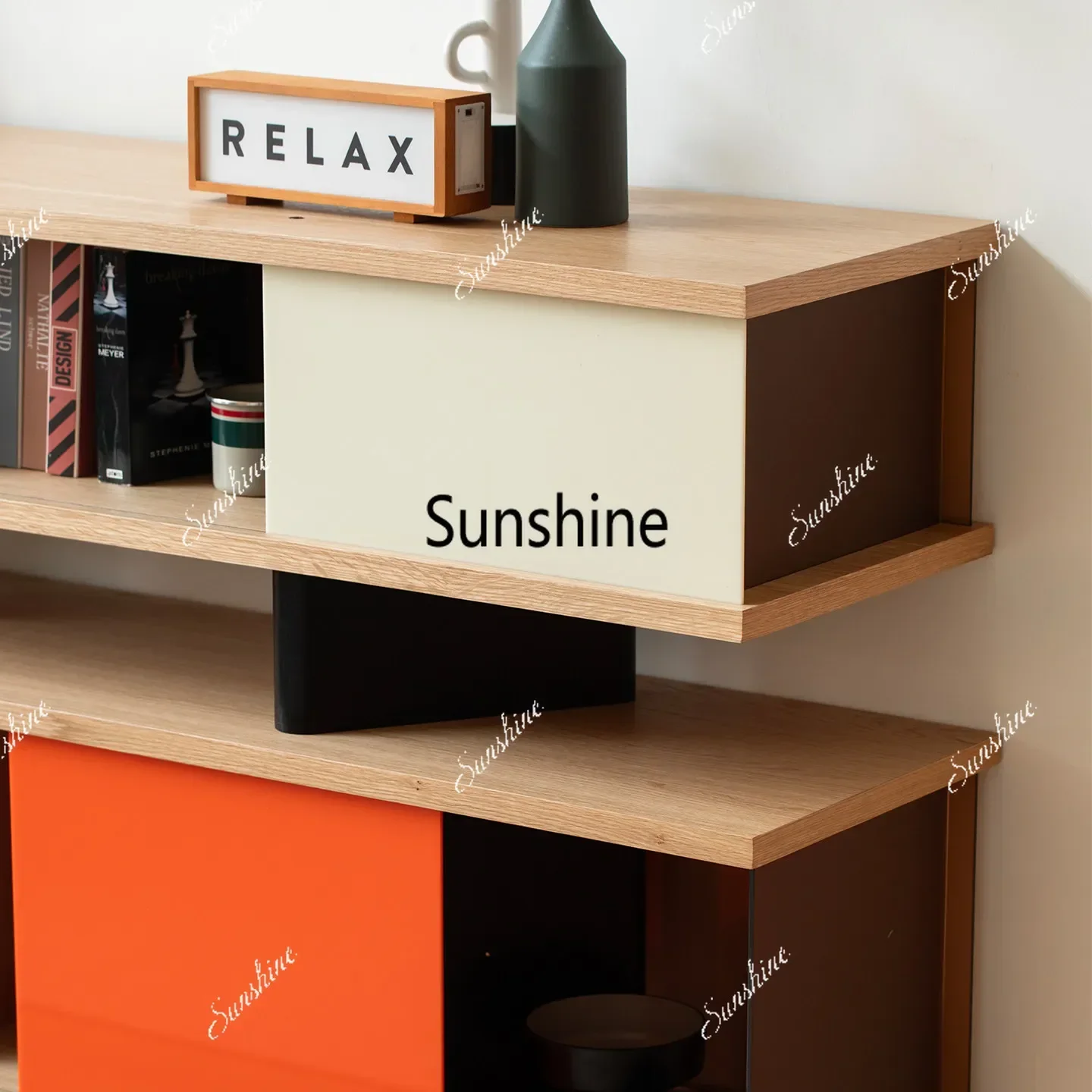 Living room multi-layer solid wood simple wall bookshelf T*