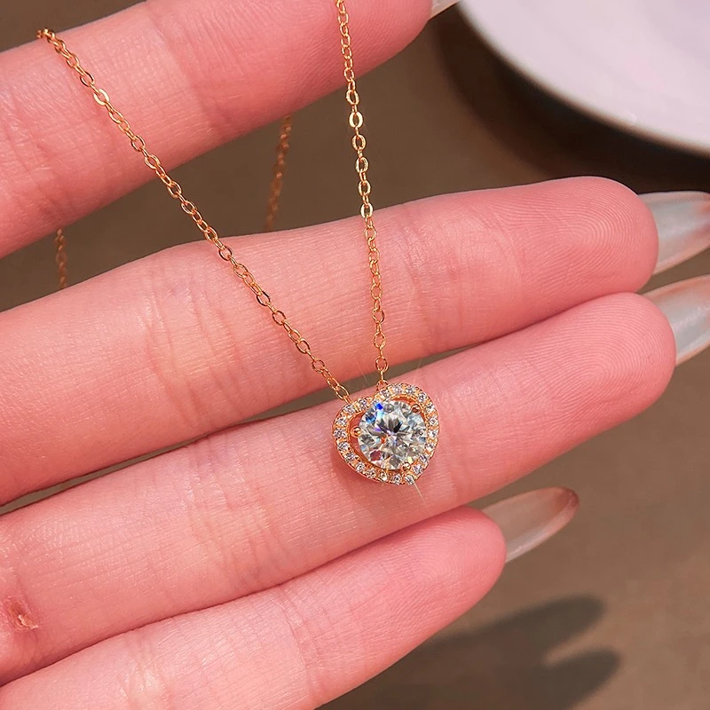 

KNB Shining Heart Pendant Moissanite Diamond Necklace for Women Luxury Original 925 Sterling Silver Chain Fashion Fine Jewelry