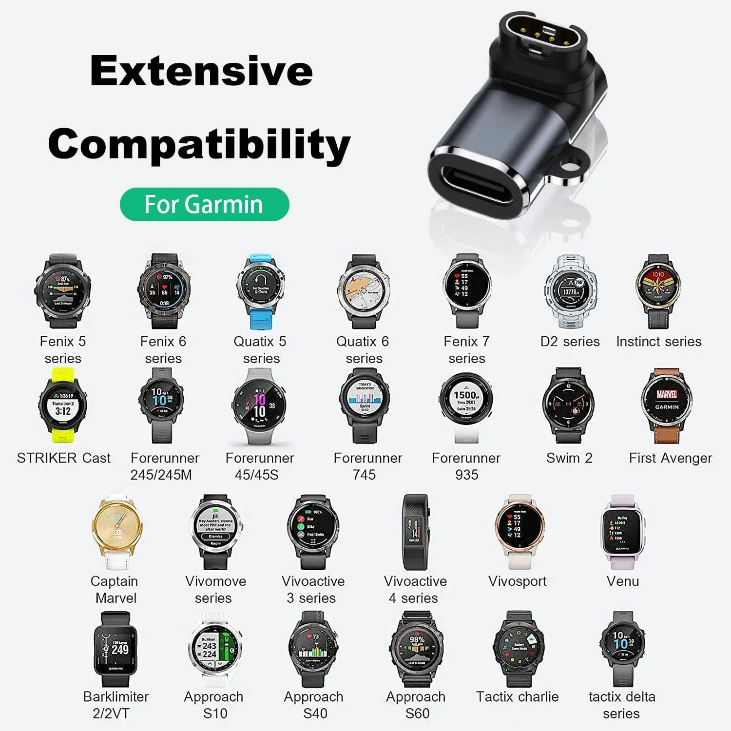 Garmin Fenix ​​8/7/6/5/7X/6X/5X/ Venu 2 plus 시계 충전 변환기 용 2025 유형 C USB-4 핀 충전기 어댑터 커넥터