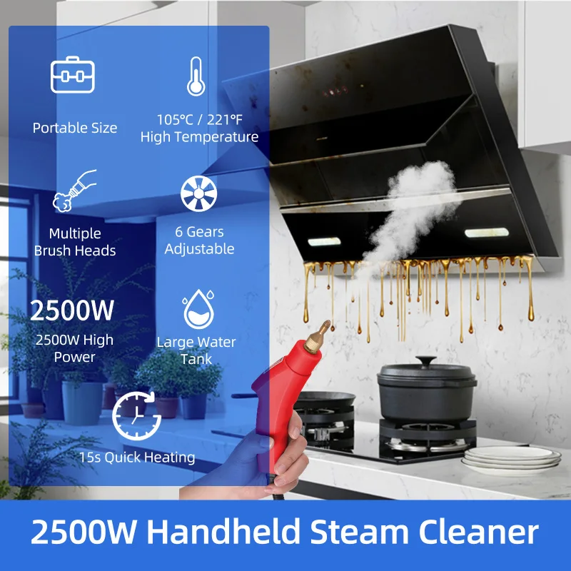 2500W High Pressure Steam Cleaner High Pressurized Steam Cleaning Machine 1100ml 3 Bar Portable Handheld Steam Cleaners