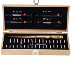 Ring Sizer Kit Finger Sizer Gauge Harbor Ring Mandrel Stick 1-33 Measuring Tool For Jewelry Making Measurement Set Wooden Box