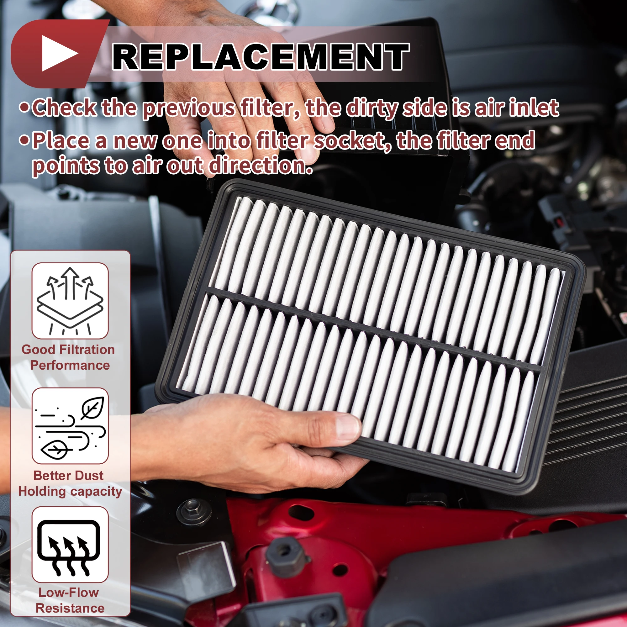 UXCELL Car Engine Air Filter for Dodge for Ram 3500 Laramie, SLT, ST 5.7L V8 - Gas 2006, 2008, 2009 Air Cleaner Element 1 Pc