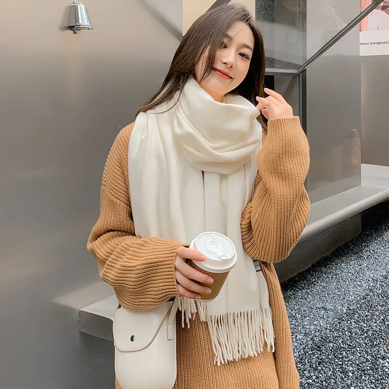 

23Colors 2025 New Wool Cashmere 79Inch Scarf Women's Winter Solid Color Tassel Shawl Hijab Bandana Men's Warm Fringe Hair Wrap