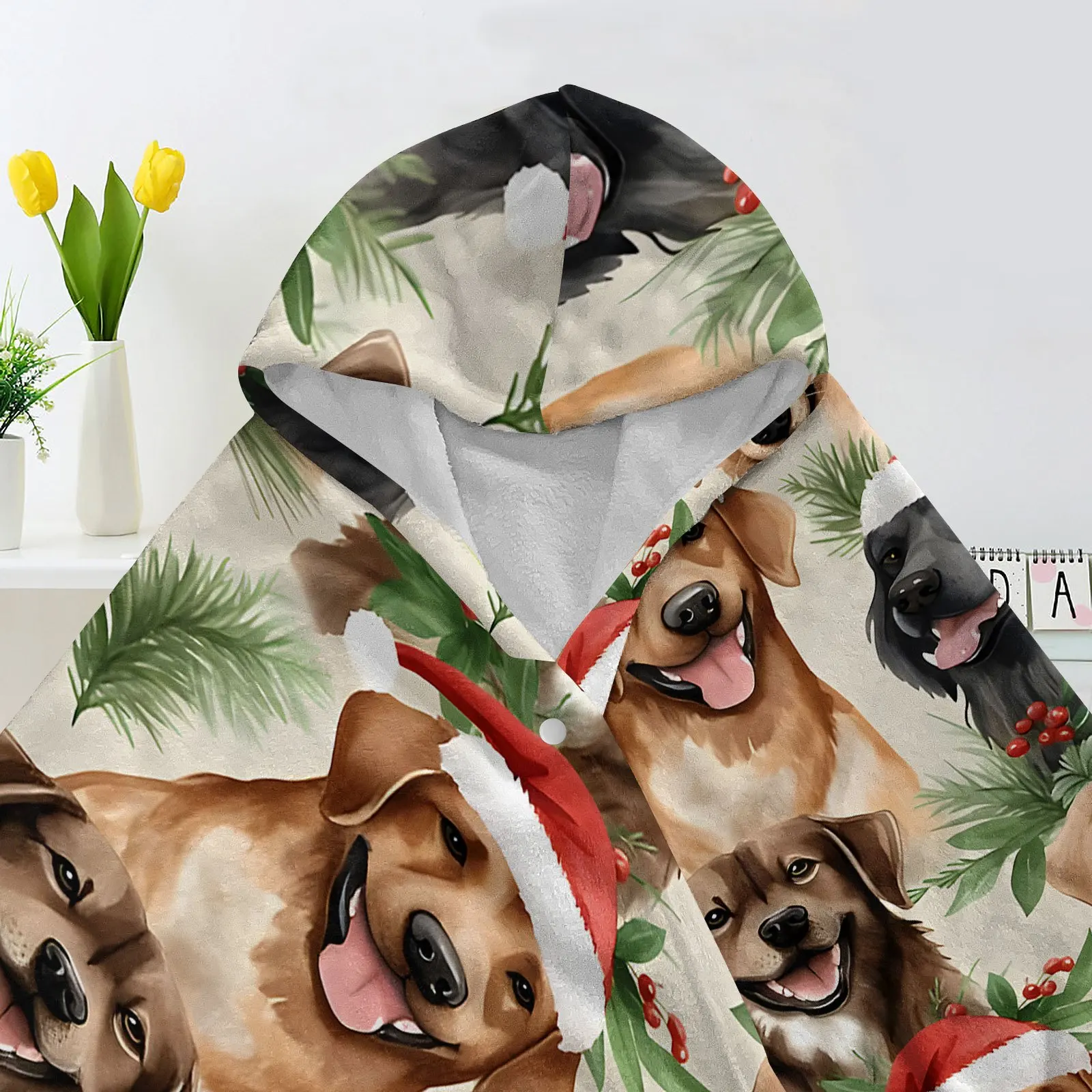 1pc Christmas Dog Joyful Hooded Blanket Soft And Warm Throw Blanket, Suitable for Sofa Cover, Home Leisure Blanket