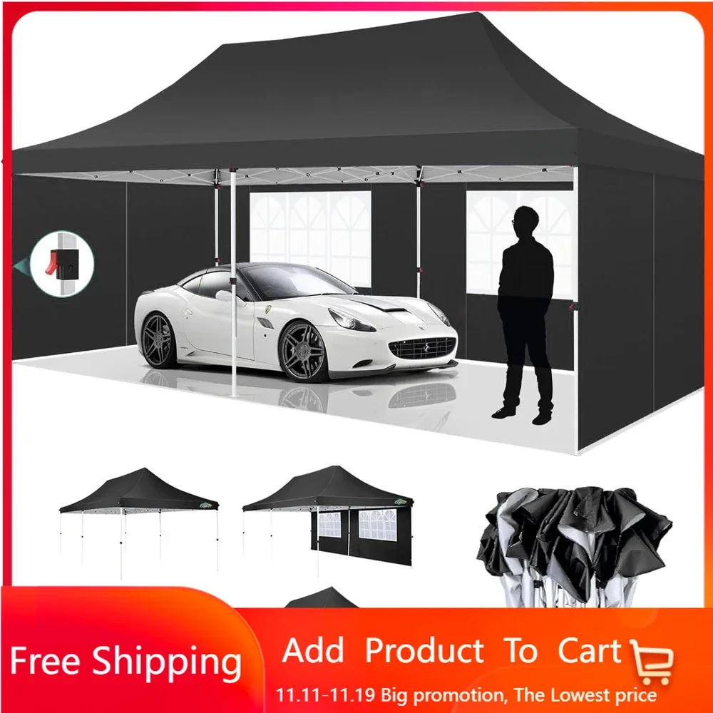 

10x20ft Pop Up Canopy Tent with 4 Removable Sidewalls,Easy Up Commercial Canopy, Waterproof and UV50+ Gazebo with Portable Bag,