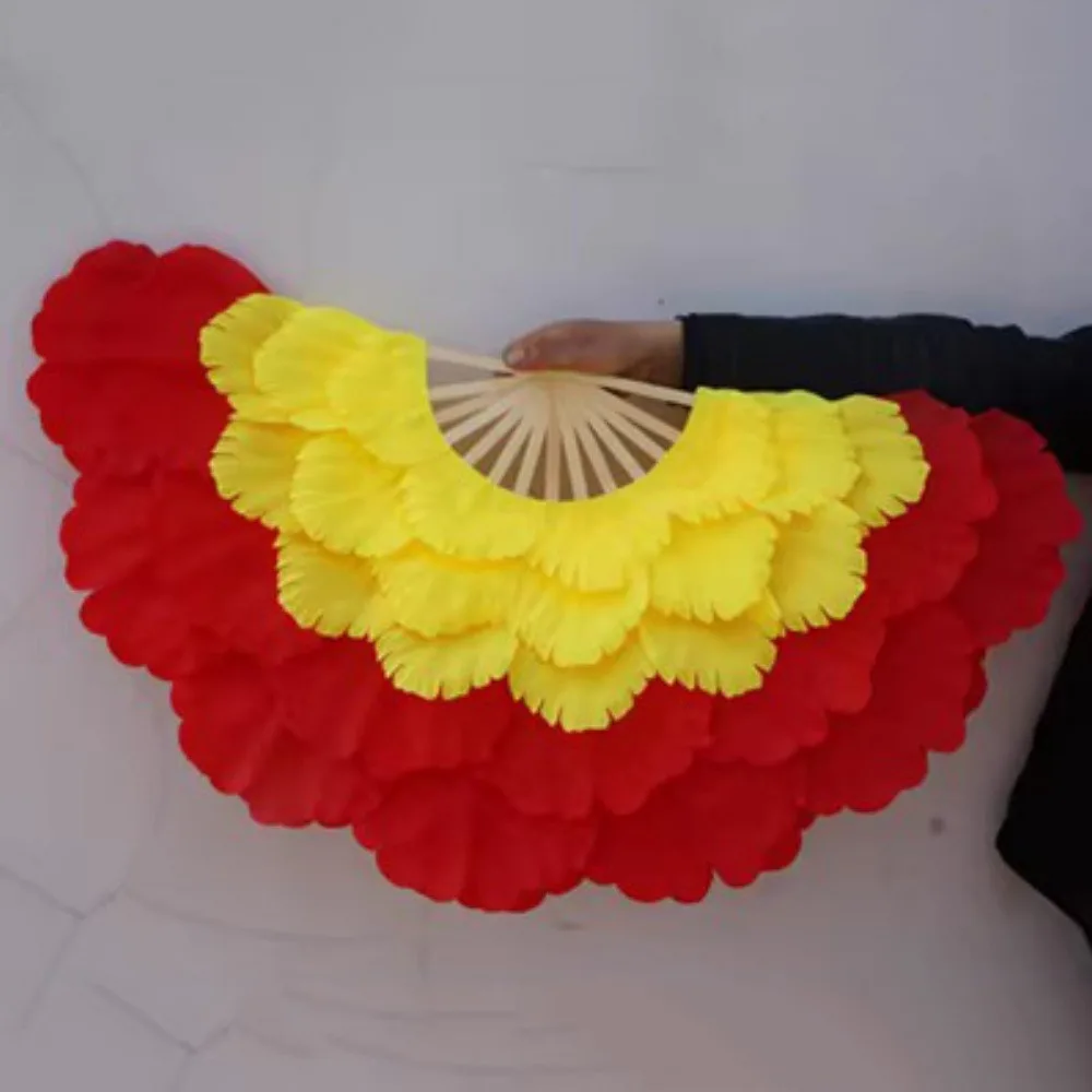 New 90cm Half-folded Dance Fan 5 Layers 9 Colors Double-sided Peony Petal Hand Fan Adult Square Dance Fan