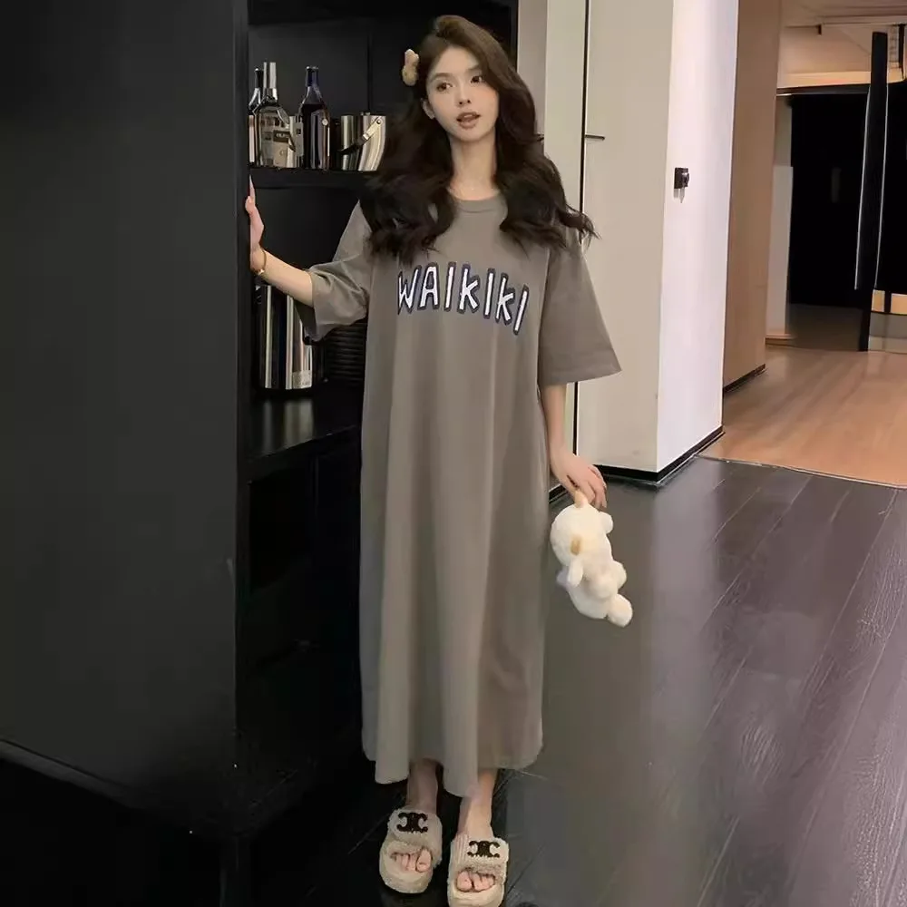 ฤดูร้อนใหม่ผู้หญิงเกาหลีเสื้อยืดชุด Vestidos Robe Elbise หลวม PLUS ขนาดพิมพ์แขนสั้นชุดลําลองยาว Vestidos