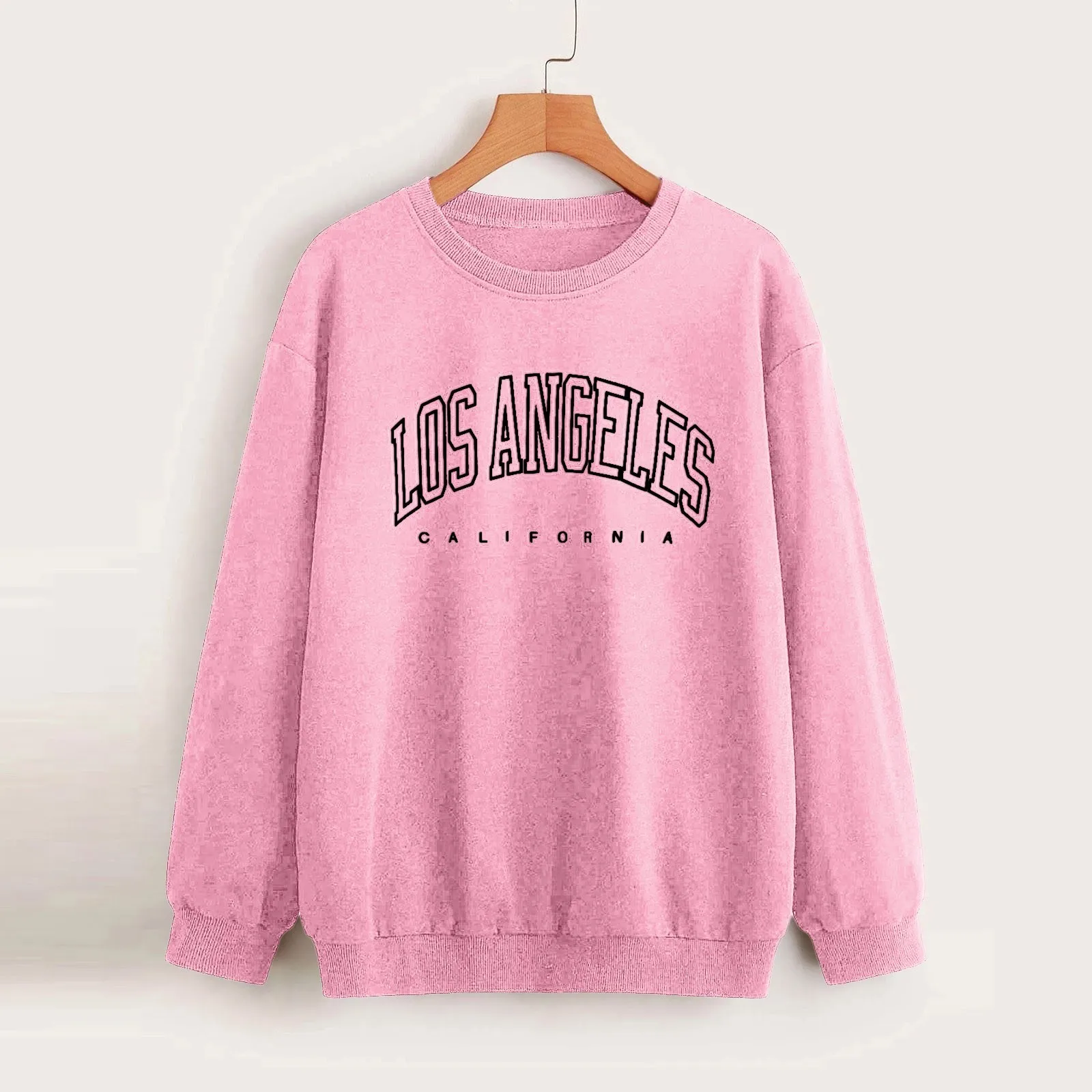 

2024 Autumn And Winter New Women'S Solid Color Hoodie Letter Printed Round Neck Long Sleeve Hoodless Pullover Beautiful Warm Top