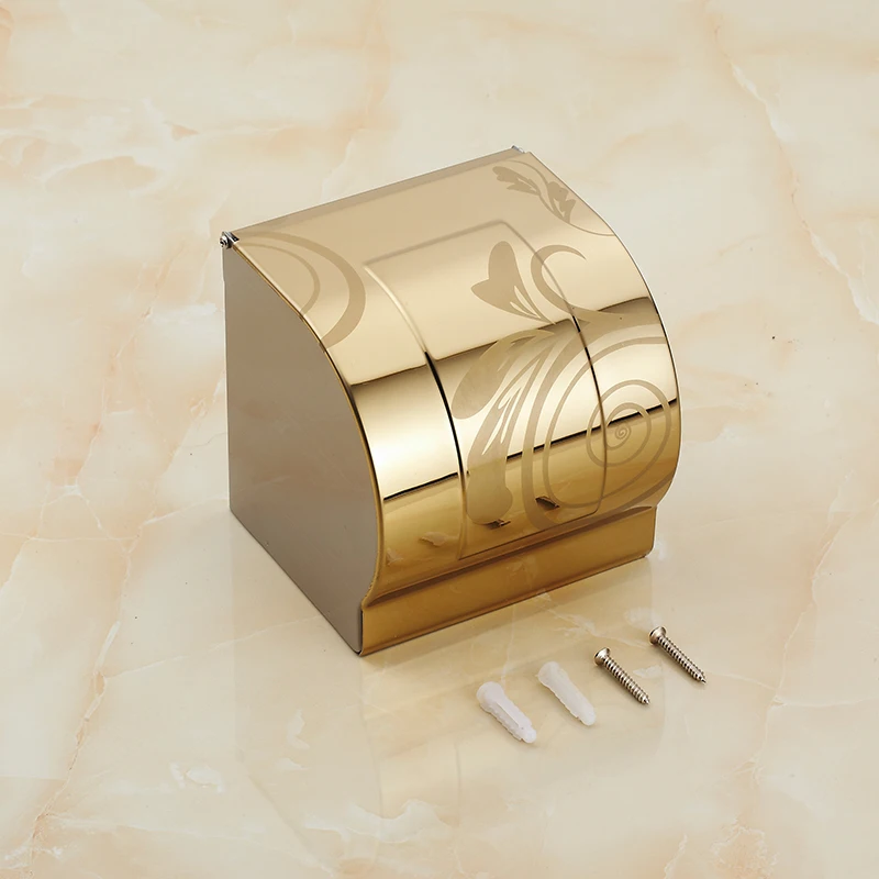 Stainless Steel toilet paper roll holder paper towel rack gold plated, European antique bathroom waterproof tissue box holder