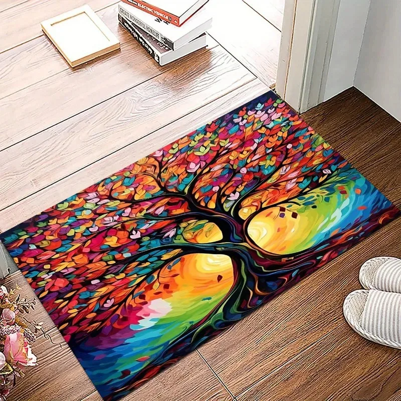 

Colorful Abstract Tree Flannel Rug, Soft Floor Mat for Bedroom Kitchen Living Room Home Decor