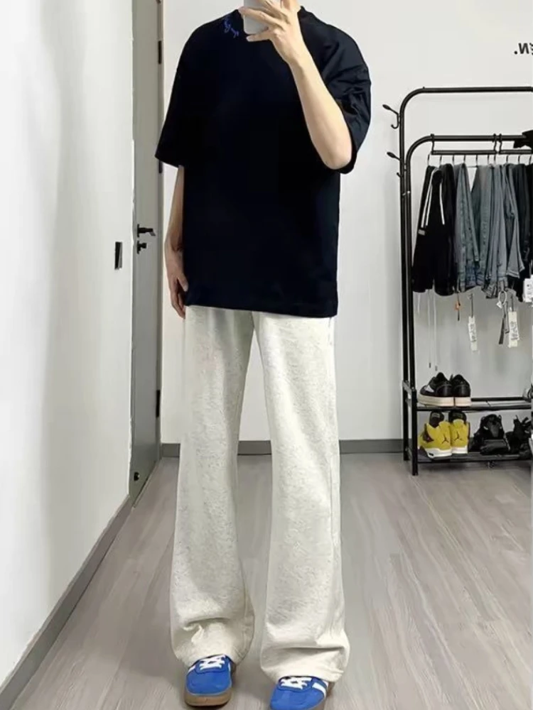 Men's Fall 2026 White Gray Straight Leg Sweatpants Loose Casual American Style Joggers Trendy Wide Leg Trousers