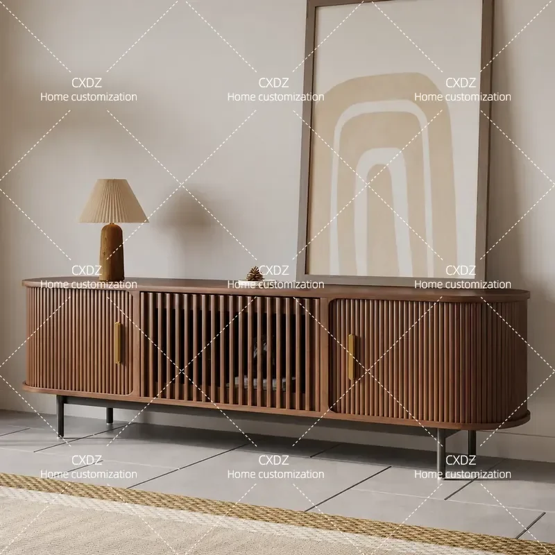 Modern Medieval Tower Gate TV Cabinet 180cm Solid Wood Walnut Finish High Quality Export Standard Living Room Furniture