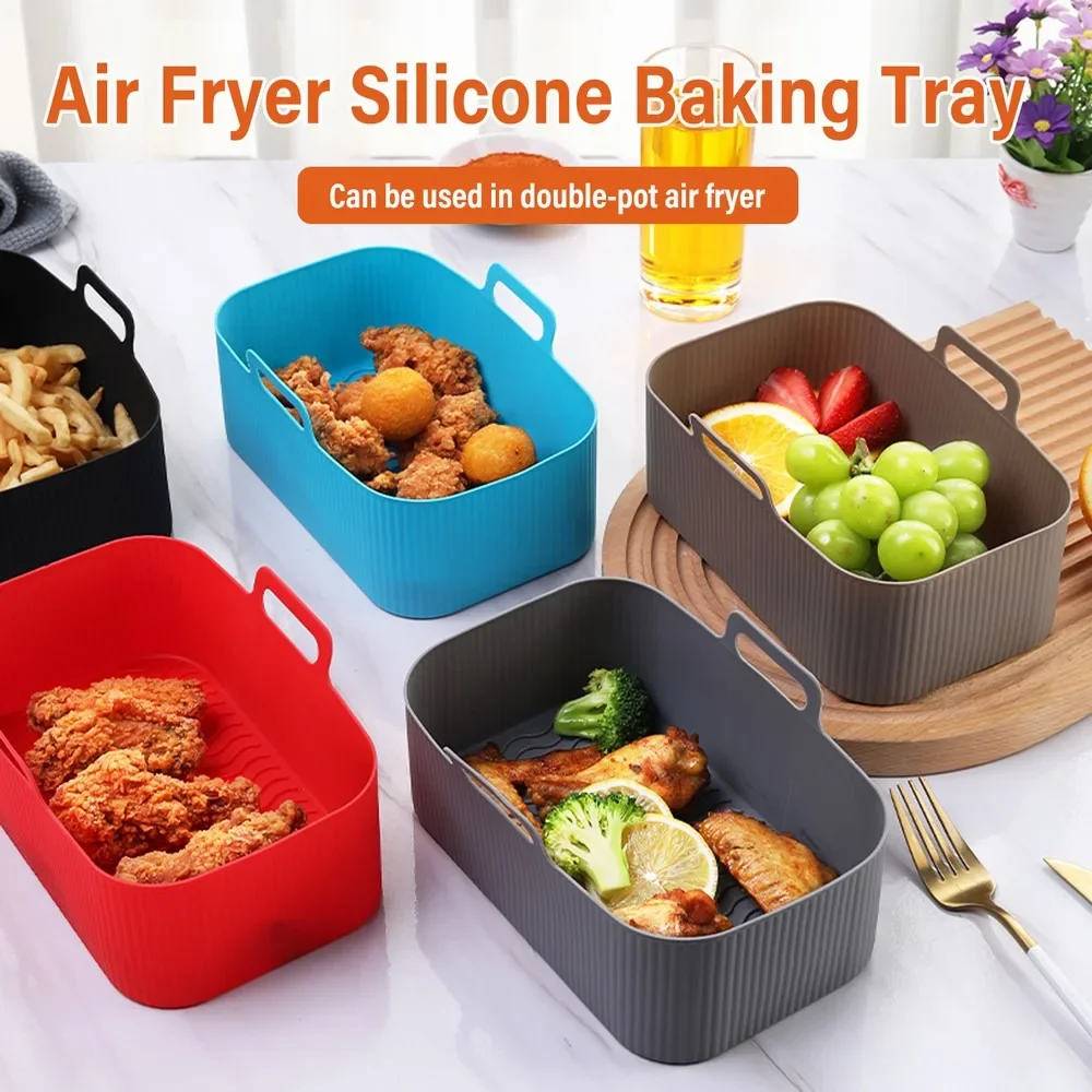 2pc/1pc Air Friteuse Silikon Tablett Rechteck Ofen Backen Korb Wiederverwendbare Liner Einsatz Gericht Gebratenes Huhn für Airfryer Zubehör – Detail 1