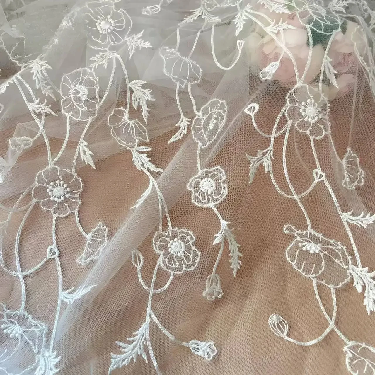 

NEW Beaded Sequin Wedding Dress Bridal Lace Fabric .Cotton Thread Embroidery Soft Gauze.DIY Weeding Dresses Sewing Accessories