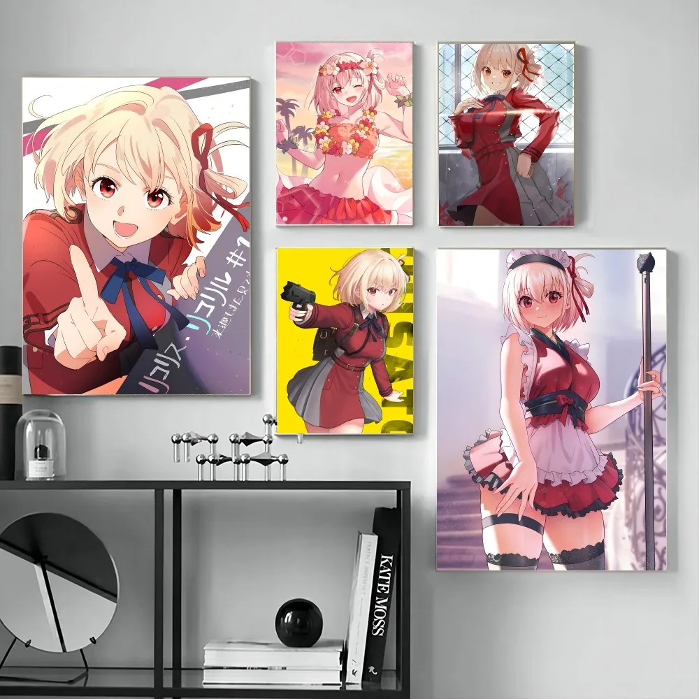 Anime Lycoris Recoil Nishikigi Chisato Poster Stickers Living Room Bedroom Entrance Cafe Wall Art Decoration Painting Room