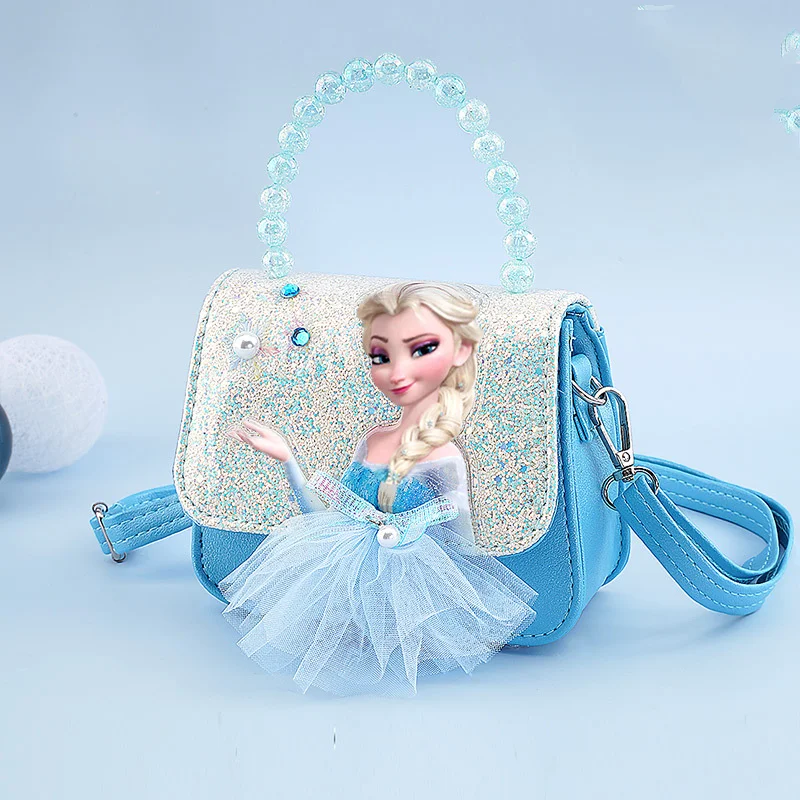 

Disney Frozen Girls Cute Princess Handbag with Pearl Handle Glitter Mesh Tutu Crossbody Bag Daily Wear Style
