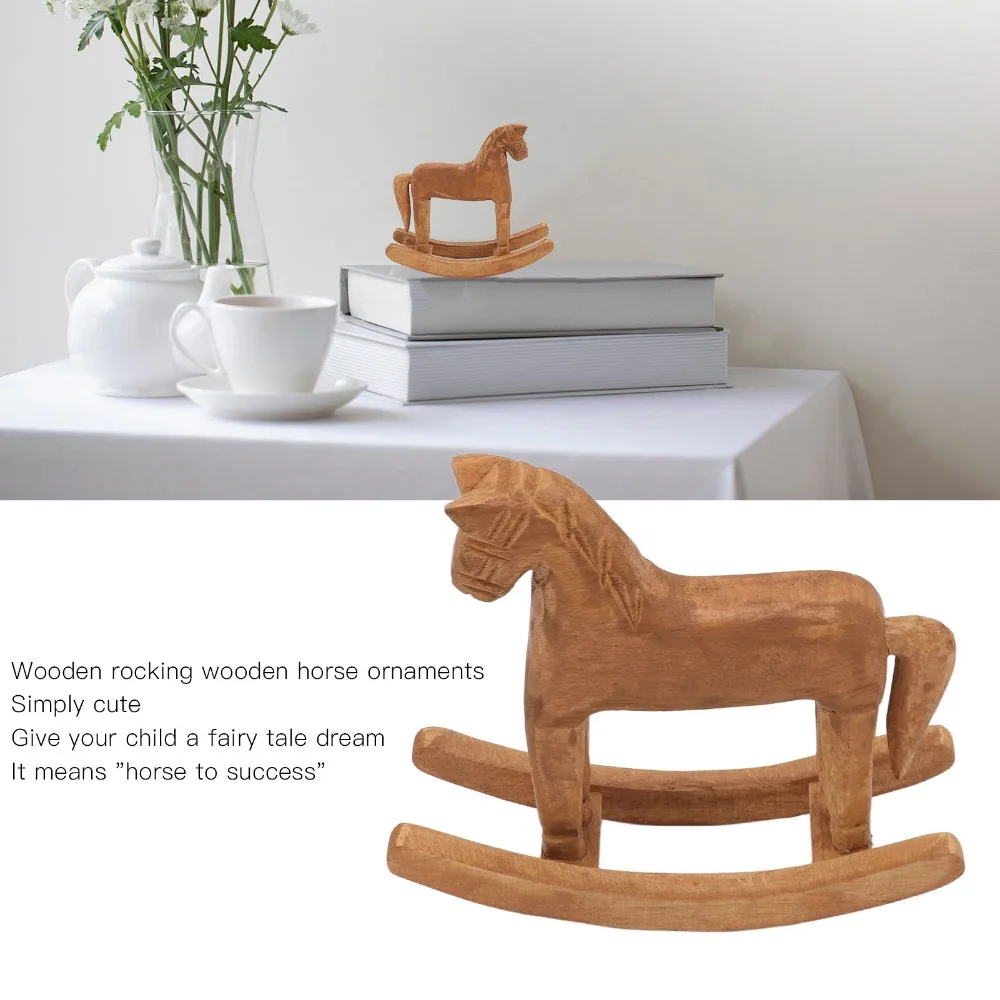 Pine Wooden Rocking Horse Ornament 7.48x7.09in Horse Tabletop Trojan Horse Decor light brown Mini Wood Horse Table Display