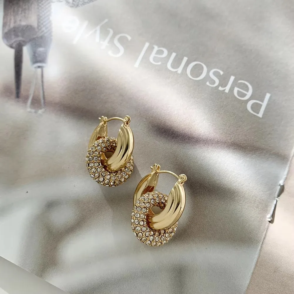 Fashion Zircon Circle Huggie Hoop Earrings for Women Geometric U Shape Hoops Ear Buckle Gold Plated Stainless Steel Jewelry Gift image 5