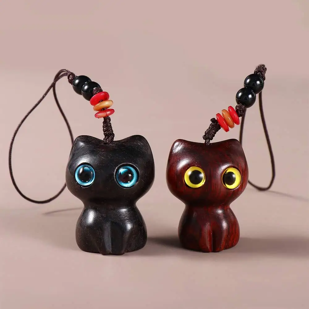 LLavero de gato de sándalo para mujer, colgante de madera de Animal de dibujos animados, llavero de bolso, llaves de coche, dijes, accesorios de joyería