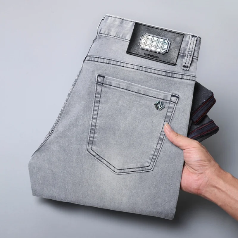 Jeans d'été gris clair pour garçons, Jeans fins respirants, doux, extensibles, slim fit, crayon, mode de rue, haut de gamme, décontracté