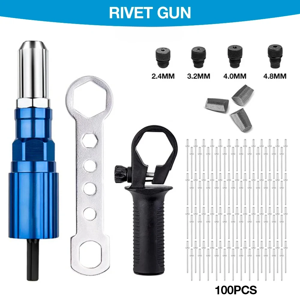 Electric Rivet Gun 2.4mm-4.8mm Portable Rivet Nut Gun Drill Adapter Home Plug-in Riveting Tool Wireless Rivet Nail Bit Tools Kit