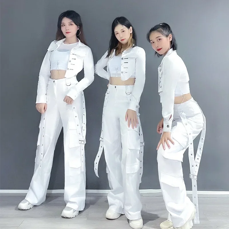 

Kpop Women Group Concert Slim Crop Tops Outfit Hip Hop Loose Straight Pants Jazz Dancewear Music Festival Clothing Stage Costume