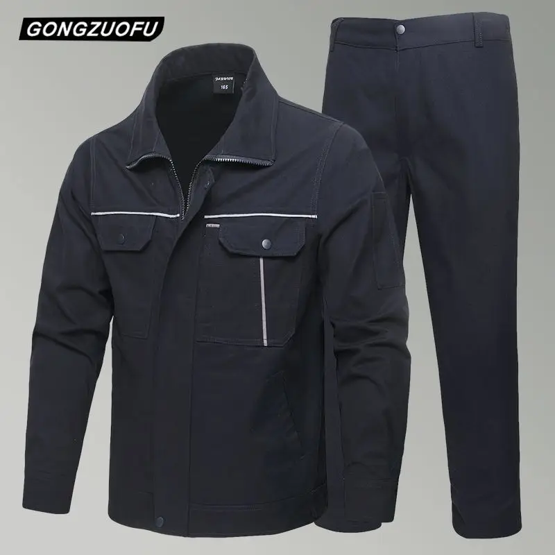 Men Pure Cotton Workwear Set Breathable Anti Scald Wear Resistant Labor Uniform For Welder Auto Repair Factory Workshop