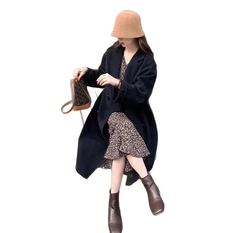 معطف صوفي نسائي متوسط الطول فوق الركبة للخريف والشتاء نمط كوري جديد مبطن بالصوف من ألياف البوليستر مقاس كبير... #5