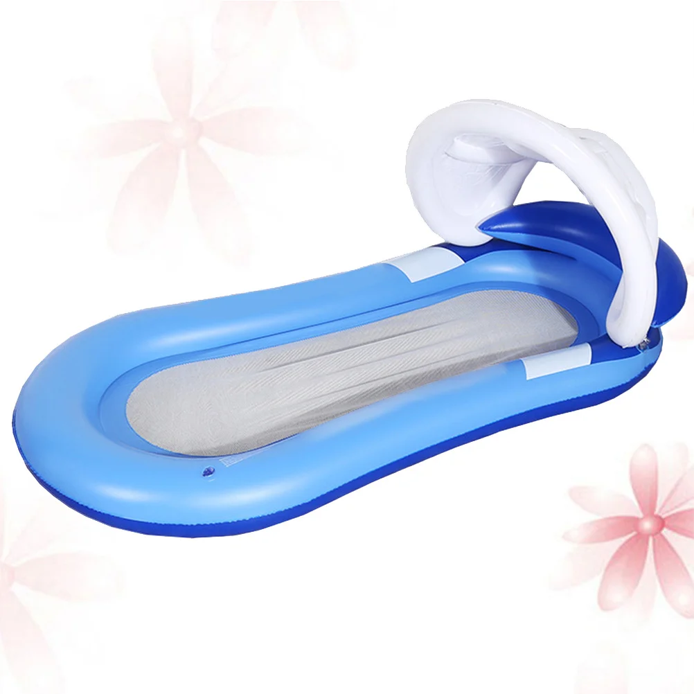 سرير عائم قابل للنفخ مع سقيفة لظل كرسي مائي قابل للطي يدعم شبكة شديدة التحمل للاستخدام في حمام السباحة في المحيط باللون الأزرق #1