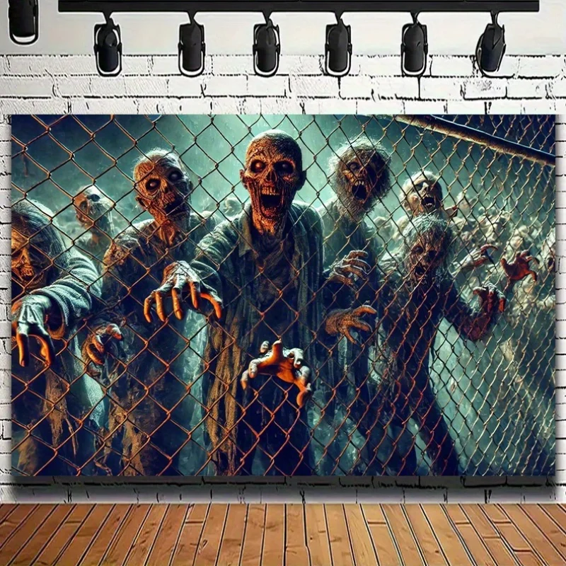 Tissu décoratif multifonctionnel « One, zombie fence survival despair background », décoration murale polyvalente pour bureau familial, salon, chambre à coucher