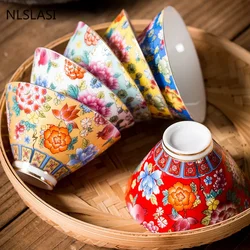 Chinese Style Enamel Ceramic Tea Set Teacup Hand Painted Teacup Household Master Cup Drinkware Supplies Home Decoration