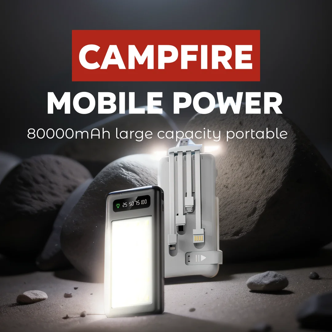 Portable 80000mAh large capacity built-in detachable four-wire camping lamp mobile power supply mobile phone emergency charger