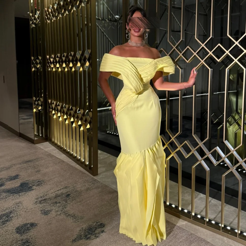 

Customized Modern Style Matching Jersey Ruched Mermaid Off-the-shoulder Long Dresses Bespoke Occasion Dresses High Quality Retro