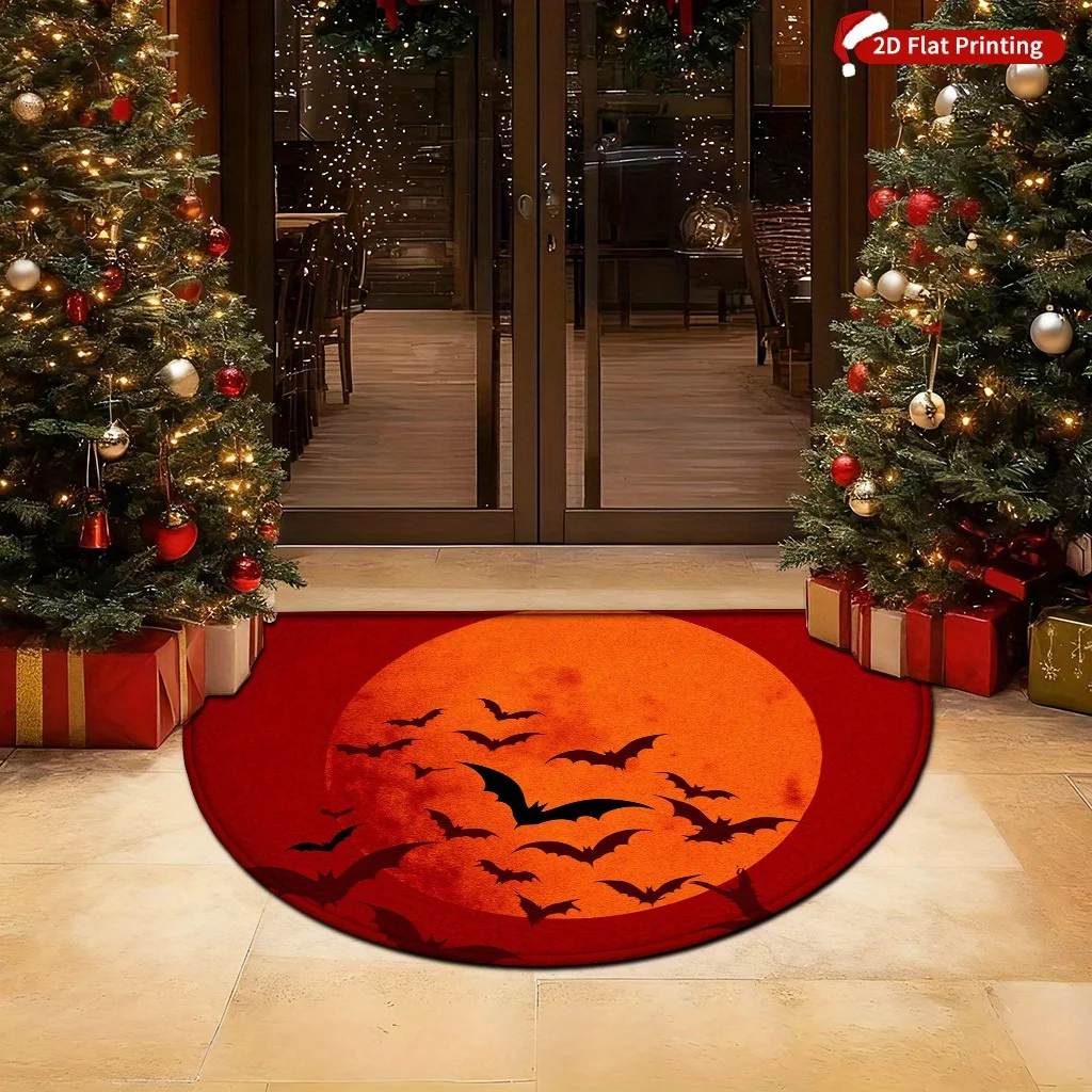 Cute Ghost Witch Cauldron Graphic Semi Circle Doormat Spooky Halloween Welcome Mat