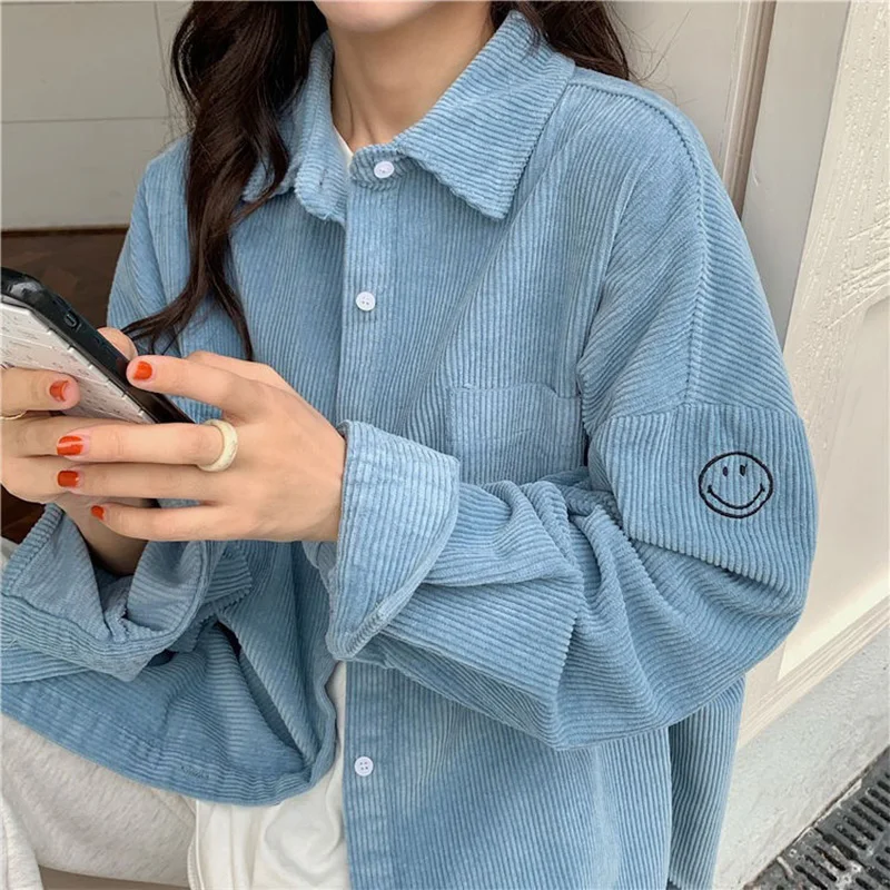 Spring Autumn 2024 New Casual Commuting Loose Corduroy Shirt for Women Long Sleeved Trendy Versatile Age Reducing Female Top