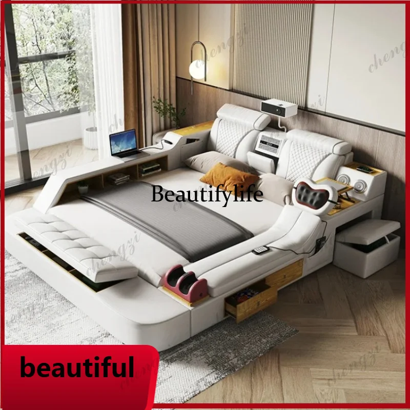 BBB Luxury Drawers Double Bed Wooden Nordic Drawer Massage Chair Double Bed Storage Modern Cama Matrimonial Bedroom Furniture