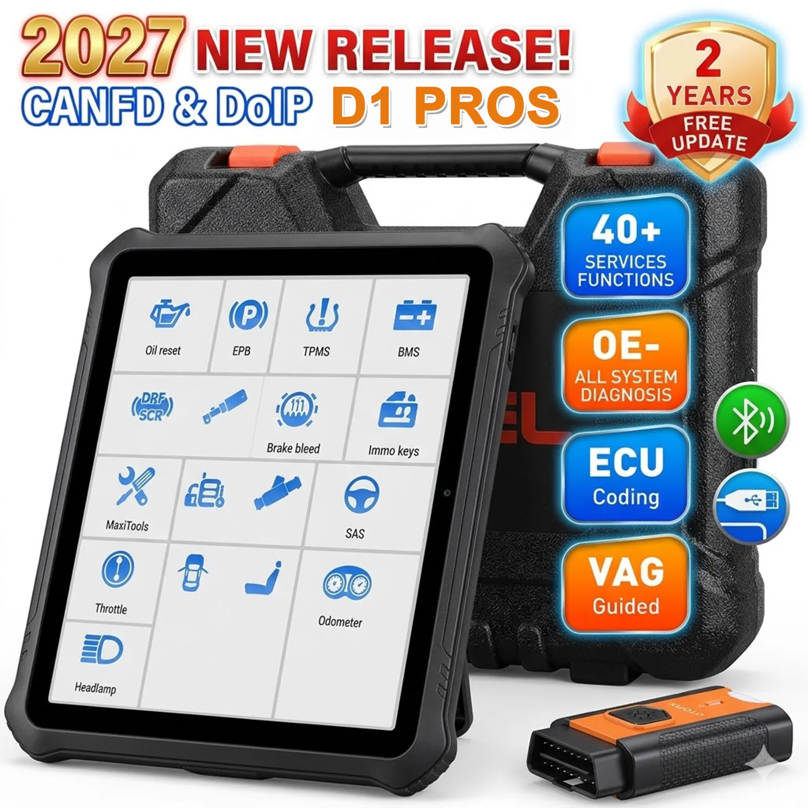 OTOFIX D1 PROS: 10.1" Bi-Directional Scanner, Online ECU Coding, 5X AutoScan 2.0, 40+ Resets, CANFD/DoIP, 2-Yr Free Updates.
