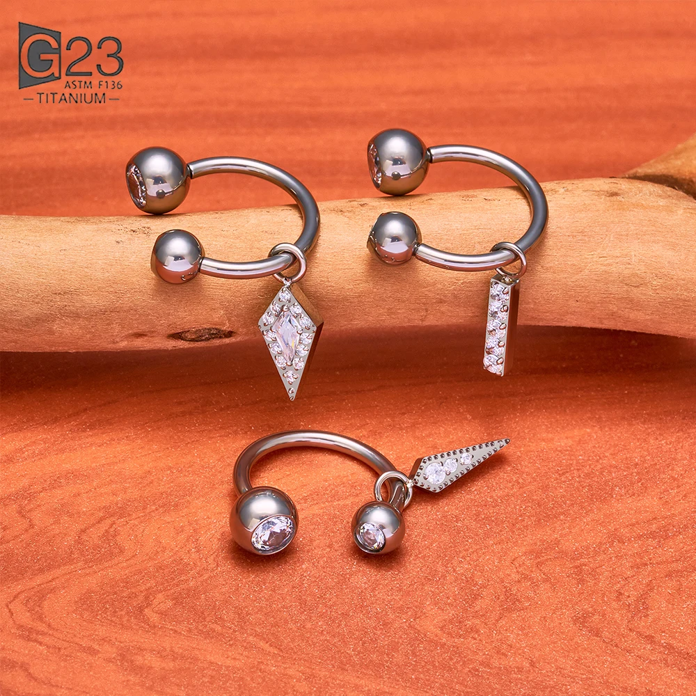 ASTM F136 Titanium Internally Thread C Shape Septum Ring Multi Dangle CZ Pearl Sword  Cartilage Ear Nose Body Piercing Jewelry