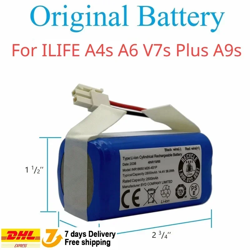 Batteria al litio originale 14.4V 2600mAh per ILIFE A4 A4s V7 A6 V7s Plus Robot aspirapolvere ILife INR18650-M26-4S1P batteria