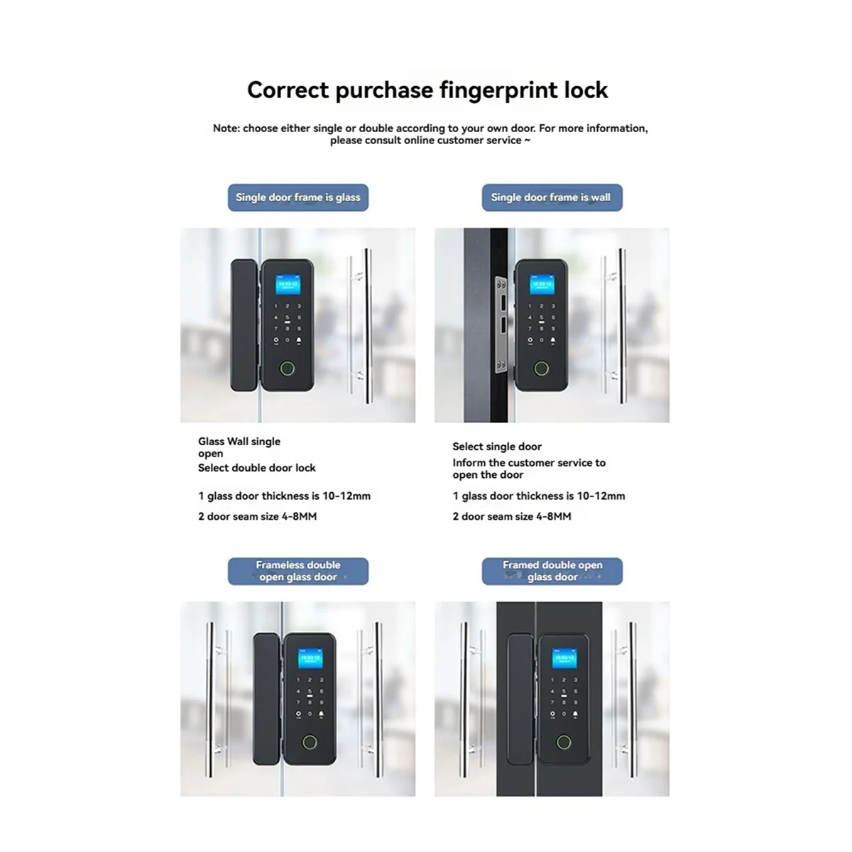 Tuya Smart-Lock for Glass Door Wooden Door Bluetooth Tuya Biometric Fingerprint Lock Electronic Door Digital Lock