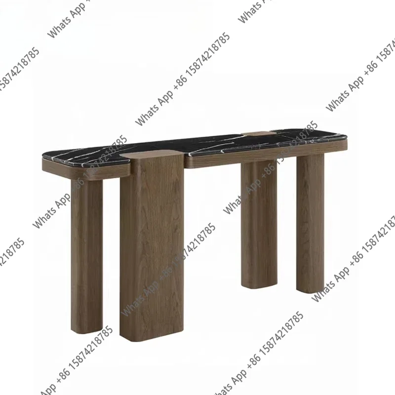 A64 Nordic Light Luxury Solid Wood Entrance Table Nordic Minimalist Marble Countertop Foyer Cabinet Modern Simple Solid Wood Foy