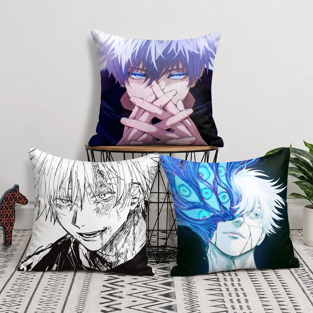 J-Jujutsu Kaisen Gojo Satoru Cushion Cover Soft Short Plush Pillow Cover Smooth Cozy Texture Cushion Case Home Decor