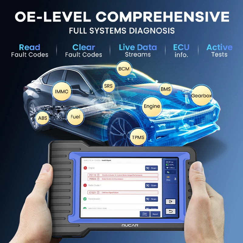 MUCAR VO7S/VO7 OBD2 Scanner Full System Diagnose 28 Reset Diagnostic Tool ECU Coding Bi-directional Update Free for Lifetime
