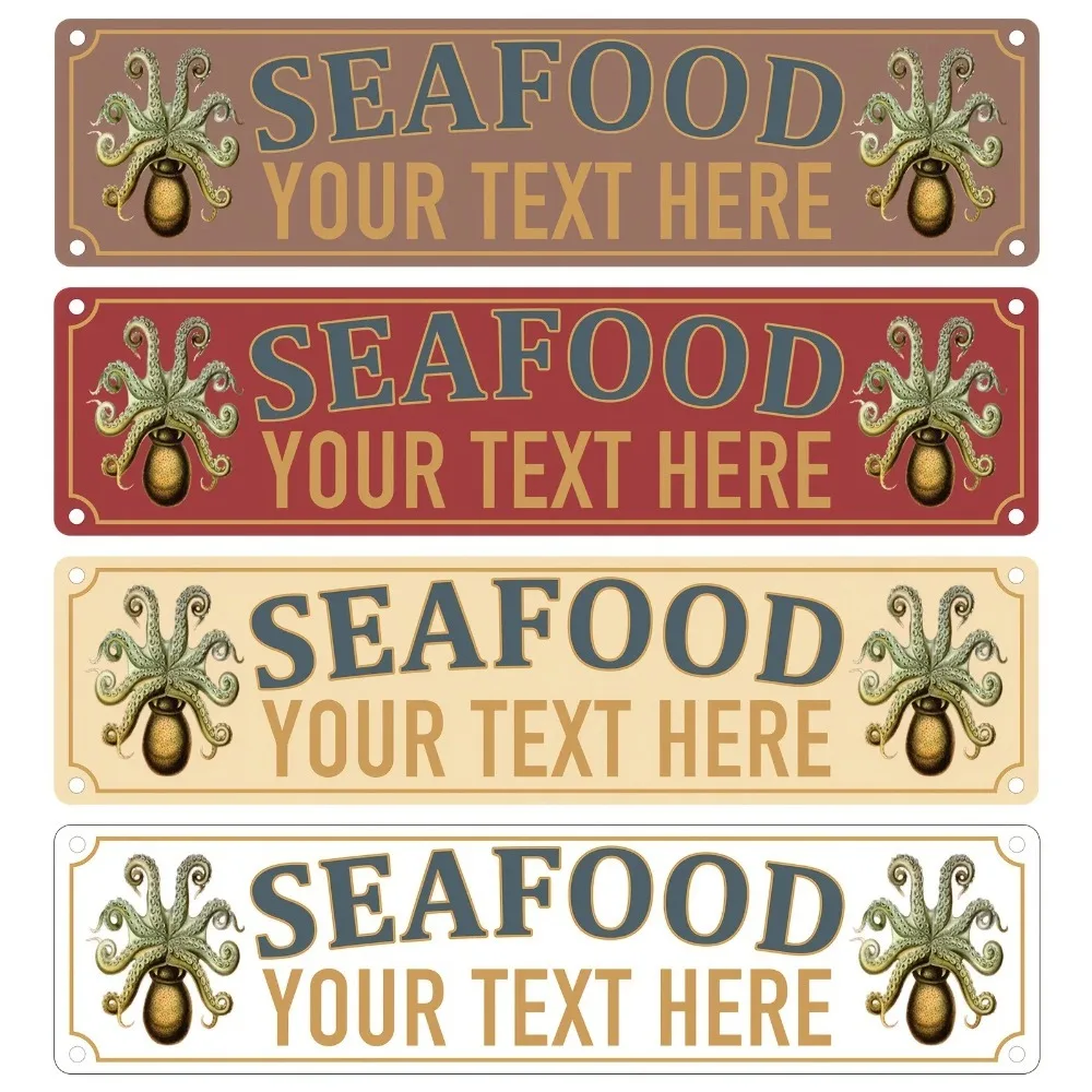 1pc Customizable Octopus Seafood Metal Plaque, Personalized Custom‑Text Vintage Coffee Brown Wall Decor for Restaurant Cafe Bar view 3