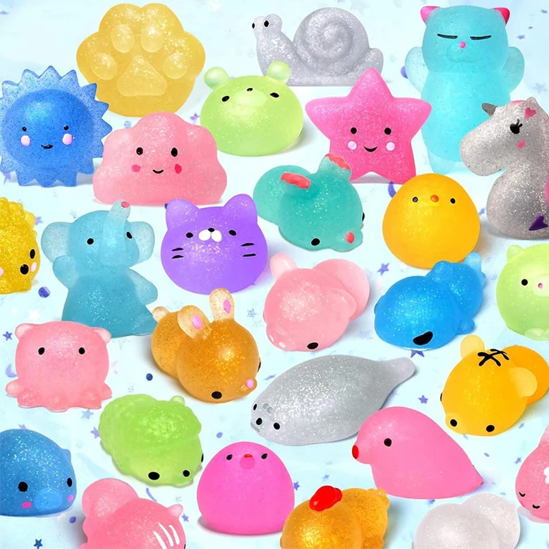 10PCS Glitter Mochi Squishy Toys Animals Squeeze Fidget Sensory ADHD Autism Anxiety Kids Party Favors Stocking Stuffers Gifts