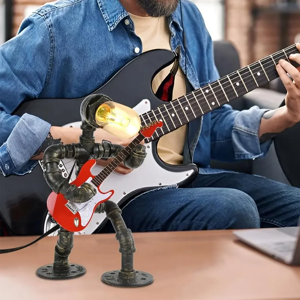 Steampunk Table Lamp Mini Guitar Robot Industrial Decor Lighting Gift Music Lovers Retro Home Office Cafe Restaurant