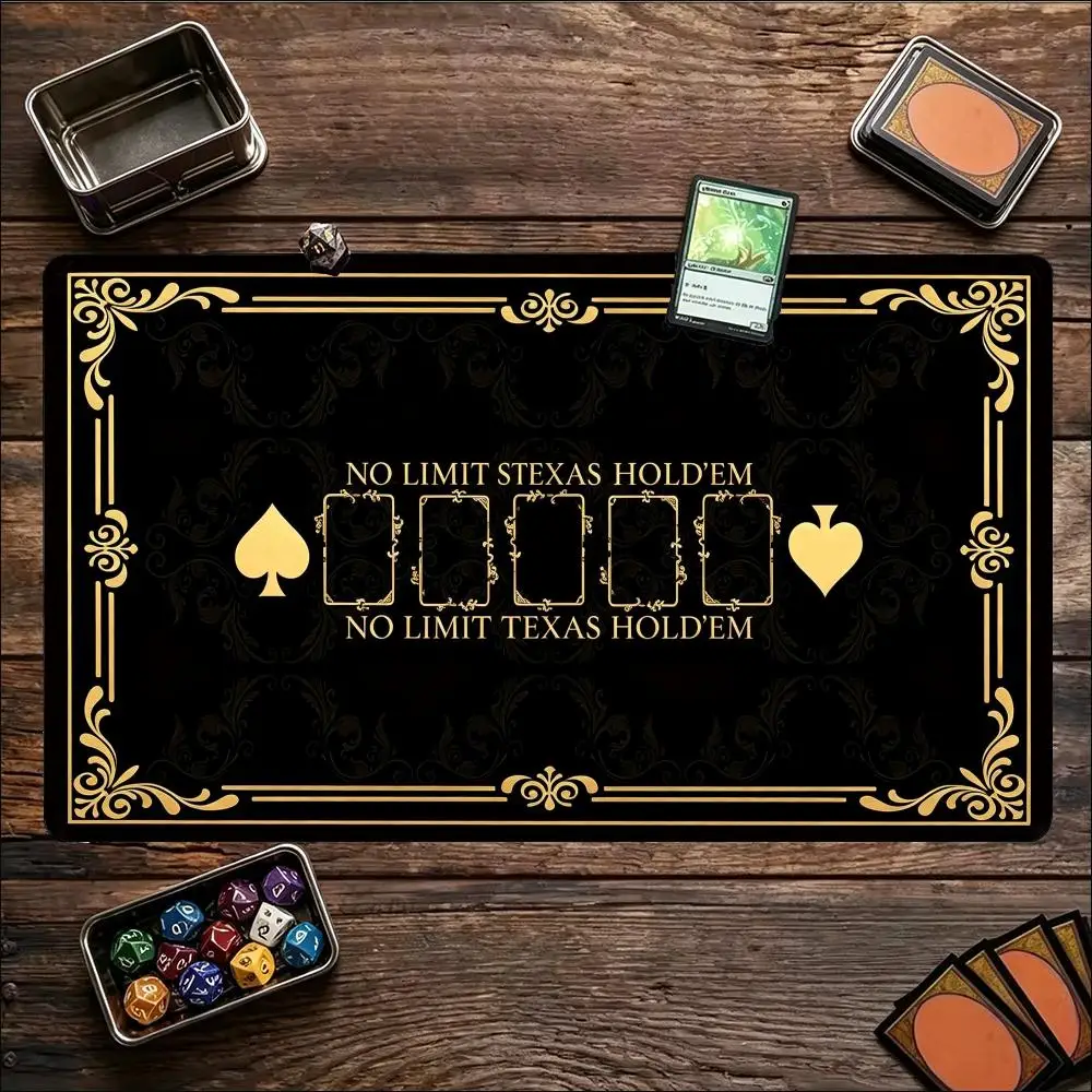 Vintage Golden Poker Suit Game Playmat Non Slip Rubber Extended Table Mat For Trading Card Game Tabletop Gaming Collection
