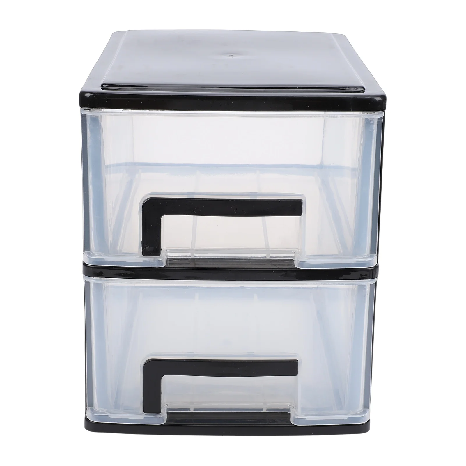 Desk Organizer with 2 Drawers Plastic Stackable Transparent Desktop Stationary Storage Box for Home Dorm Office Black Frame Medi